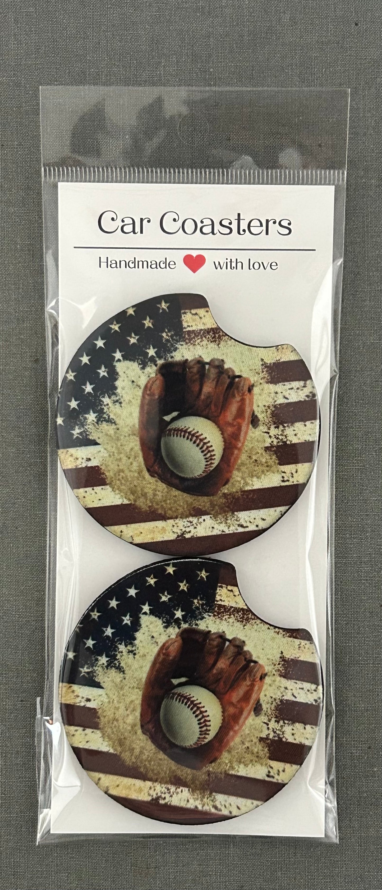 Baseball Glove with Flag Car Coasters
