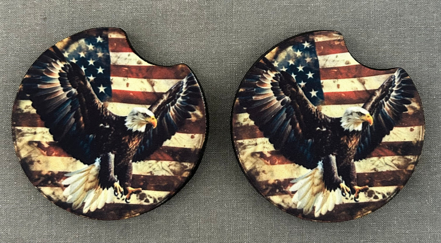 American Flag with Eagle Car Coasters
