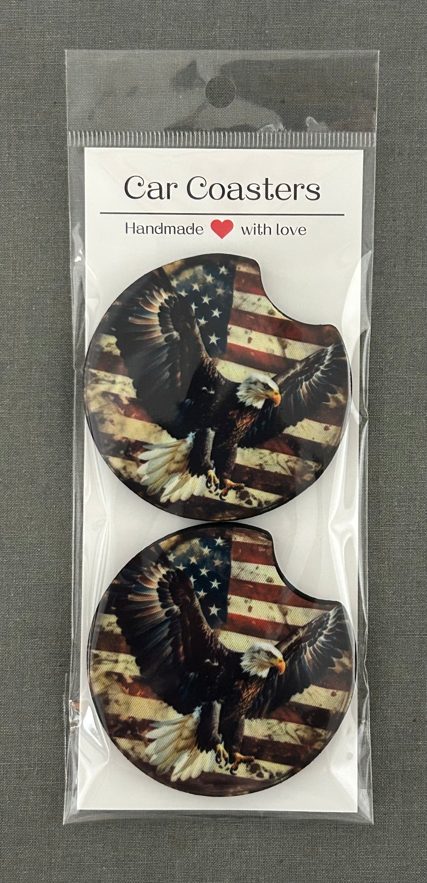 American Flag with Eagle Car Coasters