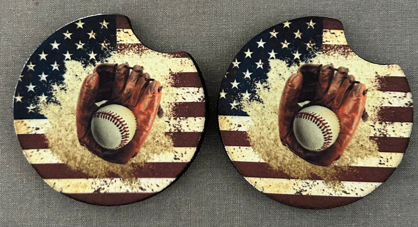 Baseball Glove with Flag Car Coasters
